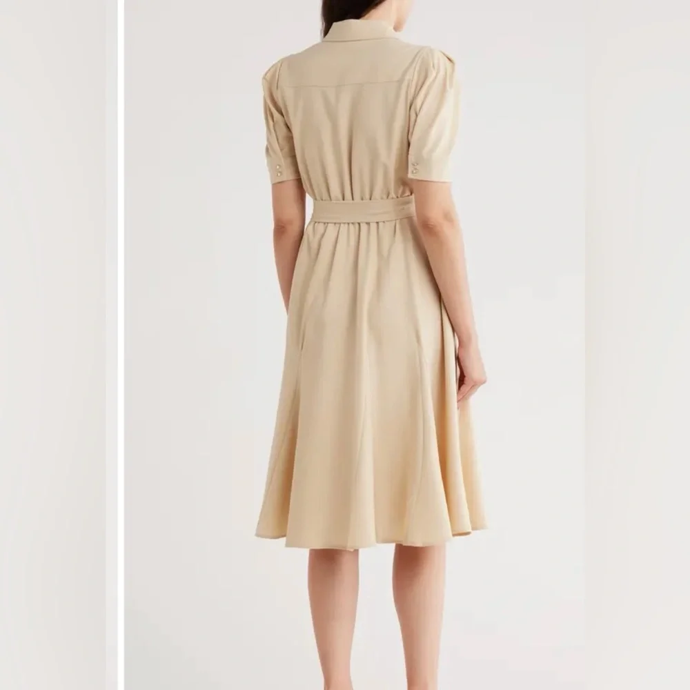 Nanette Lepore belted button front shirt dress in warm sand color midi - Picture 5 of 5